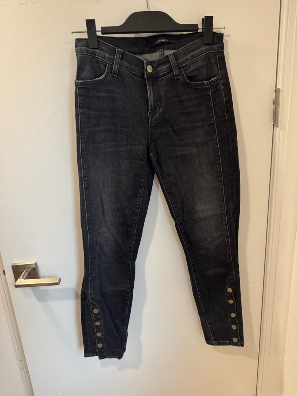 J Brand Black Button-Hem Ankle Jeans